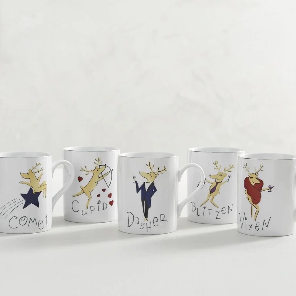Pottery Barn Santa’s Reindeer Silver Rim Mug